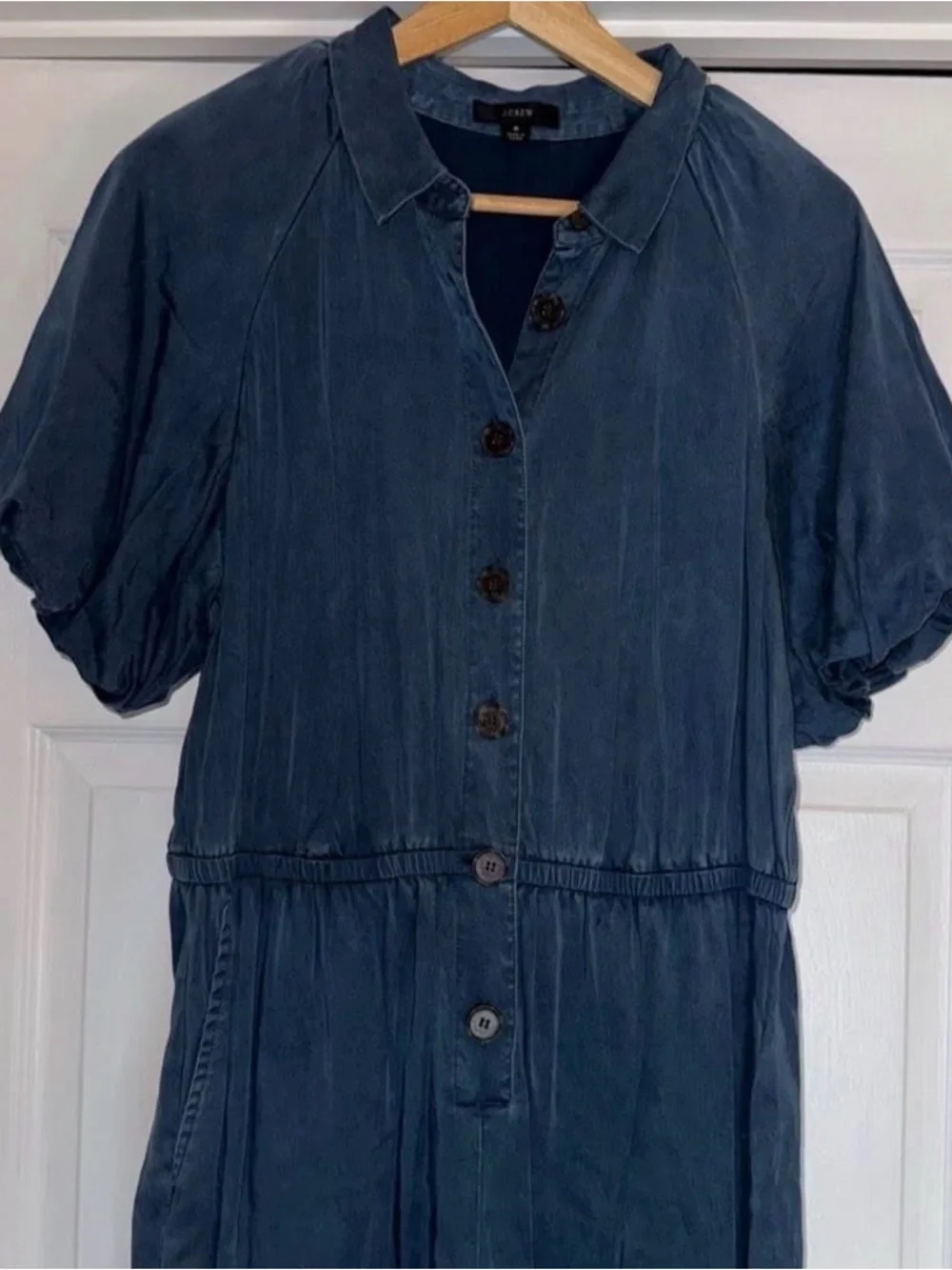 J. Crew Navy Button-Front Short Sleeve Jumpsuit
